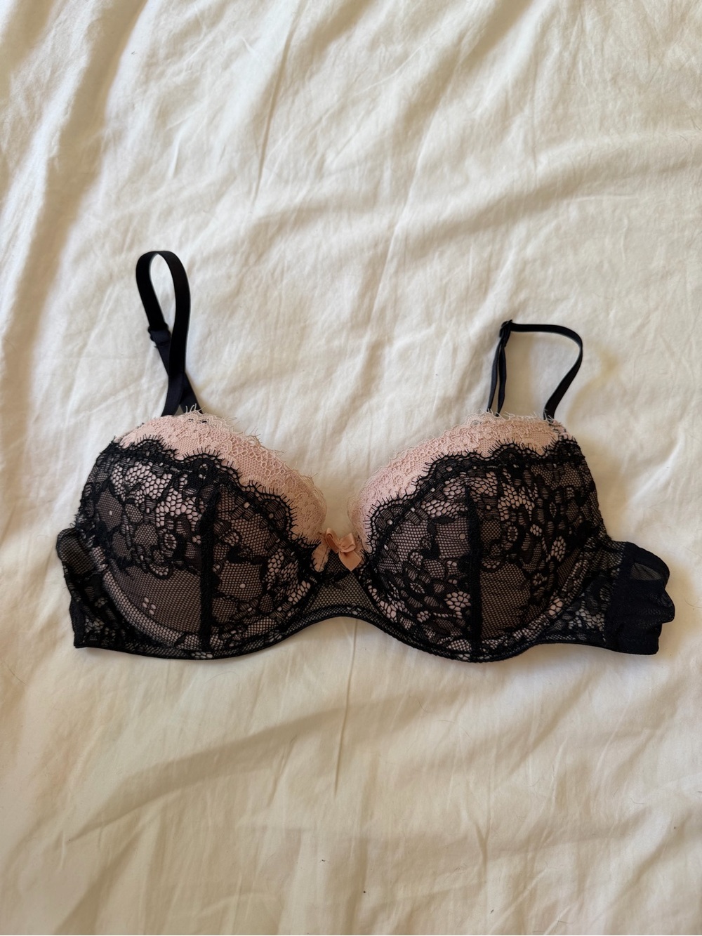 Adore me Lace Overlay Push-Up Bra - Black and Blush